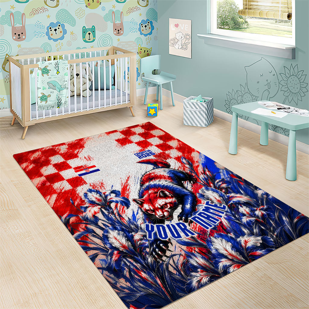 Personalized Croatia Marten Soccer 2026 Area Rug Football Grunge Checkerboard Croatian Iris Floral