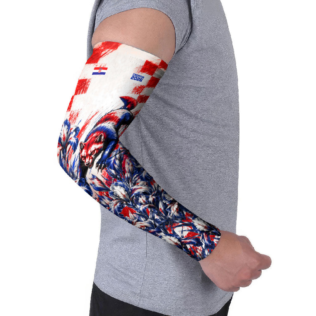 Personalized Croatia Marten Soccer 2026 Arm Sleeves Football Grunge Checkerboard Croatian Iris Floral