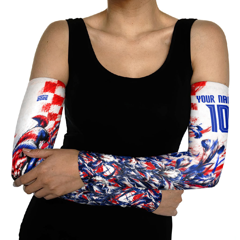 Personalized Croatia Marten Soccer 2026 Arm Sleeves Football Grunge Checkerboard Croatian Iris Floral