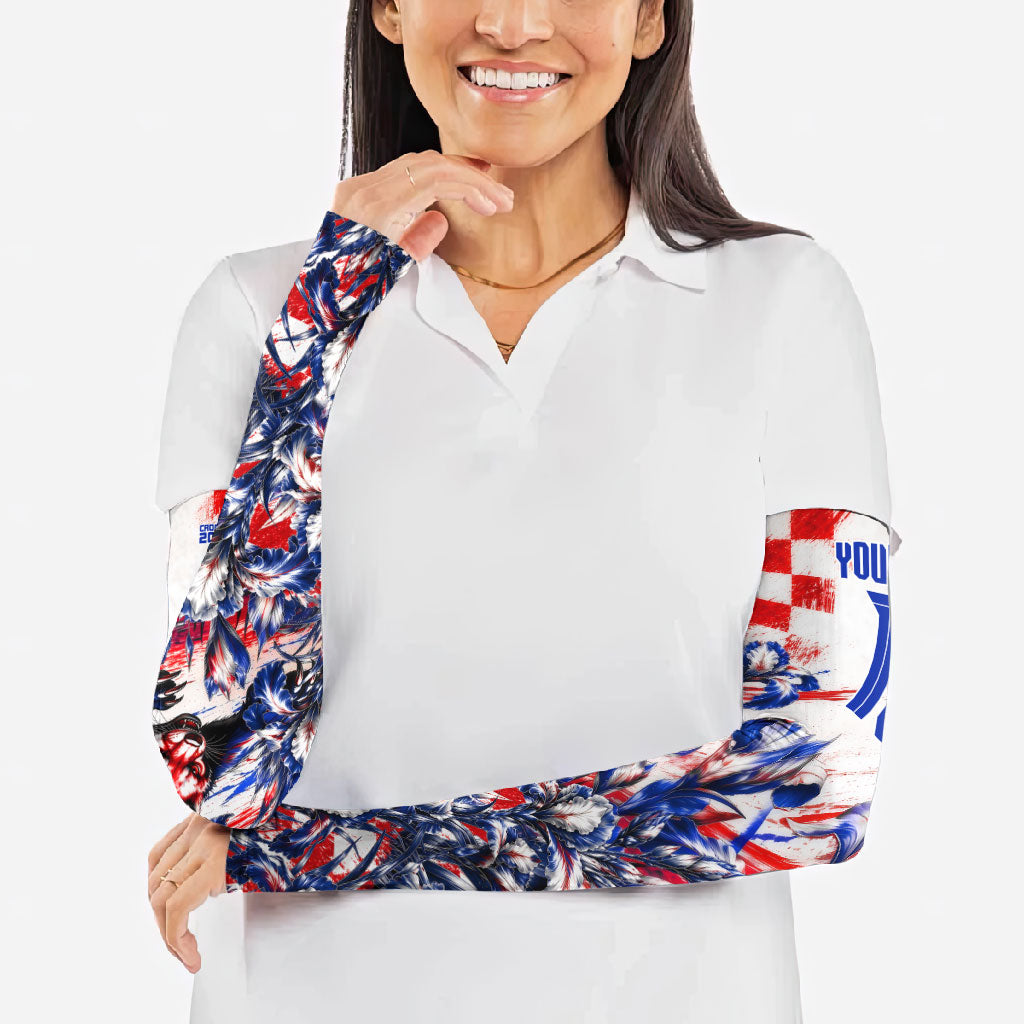 Personalized Croatia Marten Soccer 2026 Arm Sleeves Football Grunge Checkerboard Croatian Iris Floral
