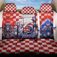 Personalized Croatia Marten Soccer 2026 Back Car Seat Cover Football Grunge Checkerboard Croatian Iris Floral