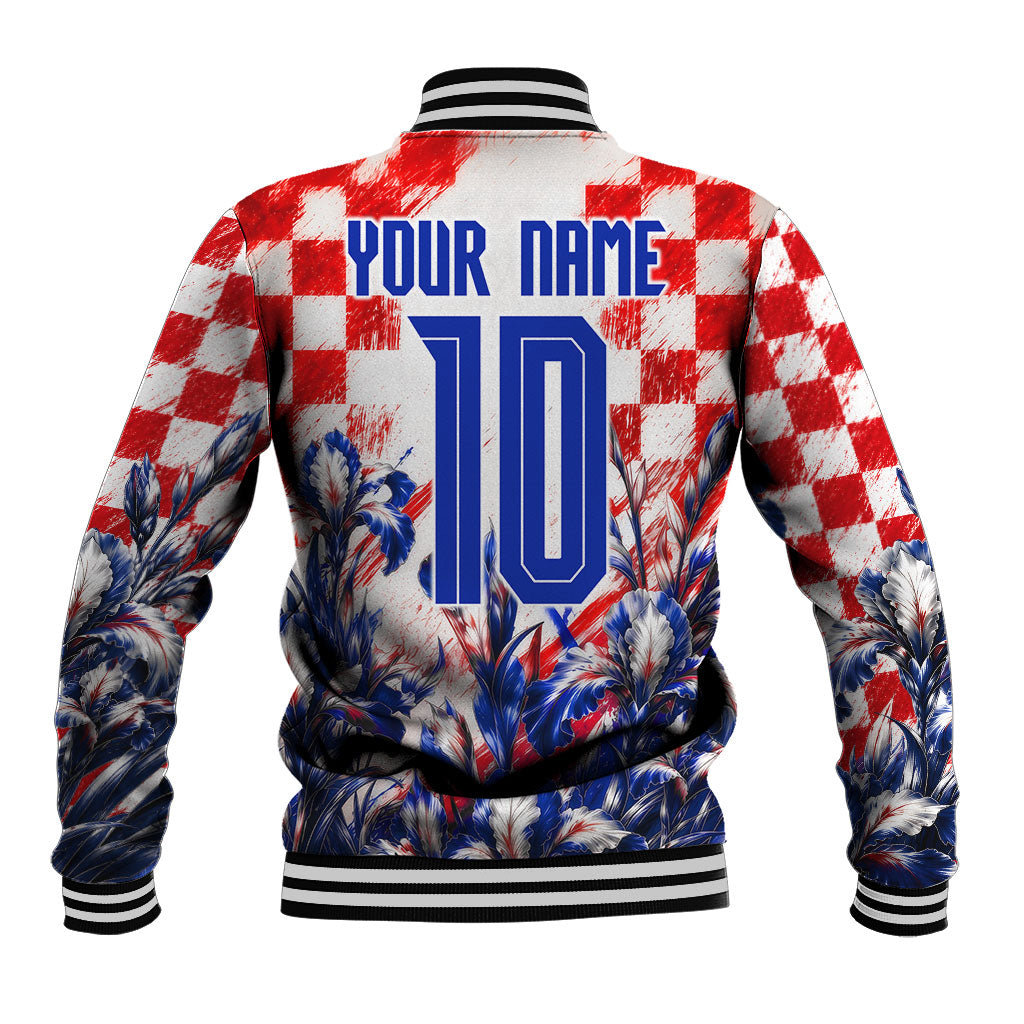 Personalized Croatia Marten Soccer 2026 Baseball Jacket Football Grunge Checkerboard Croatian Iris Floral