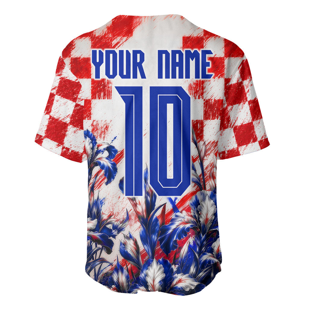 Personalized Croatia Marten Soccer 2026 Baseball Jersey Football Grunge Checkerboard Croatian Iris Floral