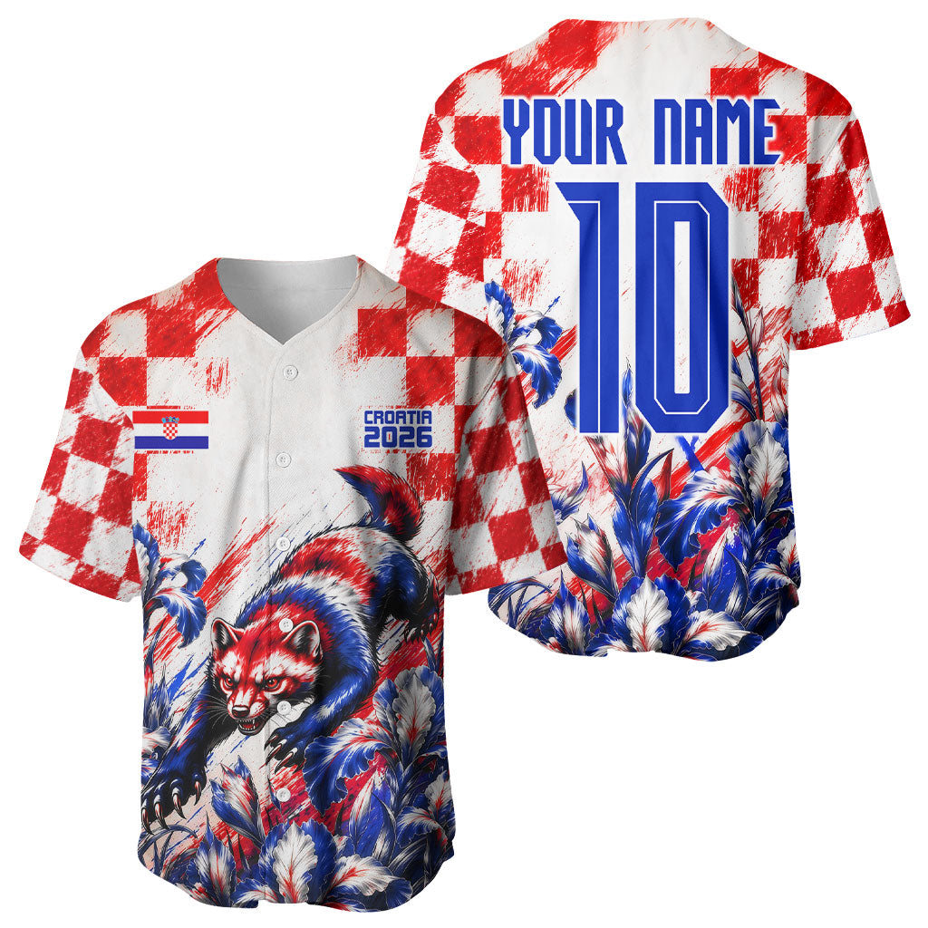 Personalized Croatia Marten Soccer 2026 Baseball Jersey Football Grunge Checkerboard Croatian Iris Floral