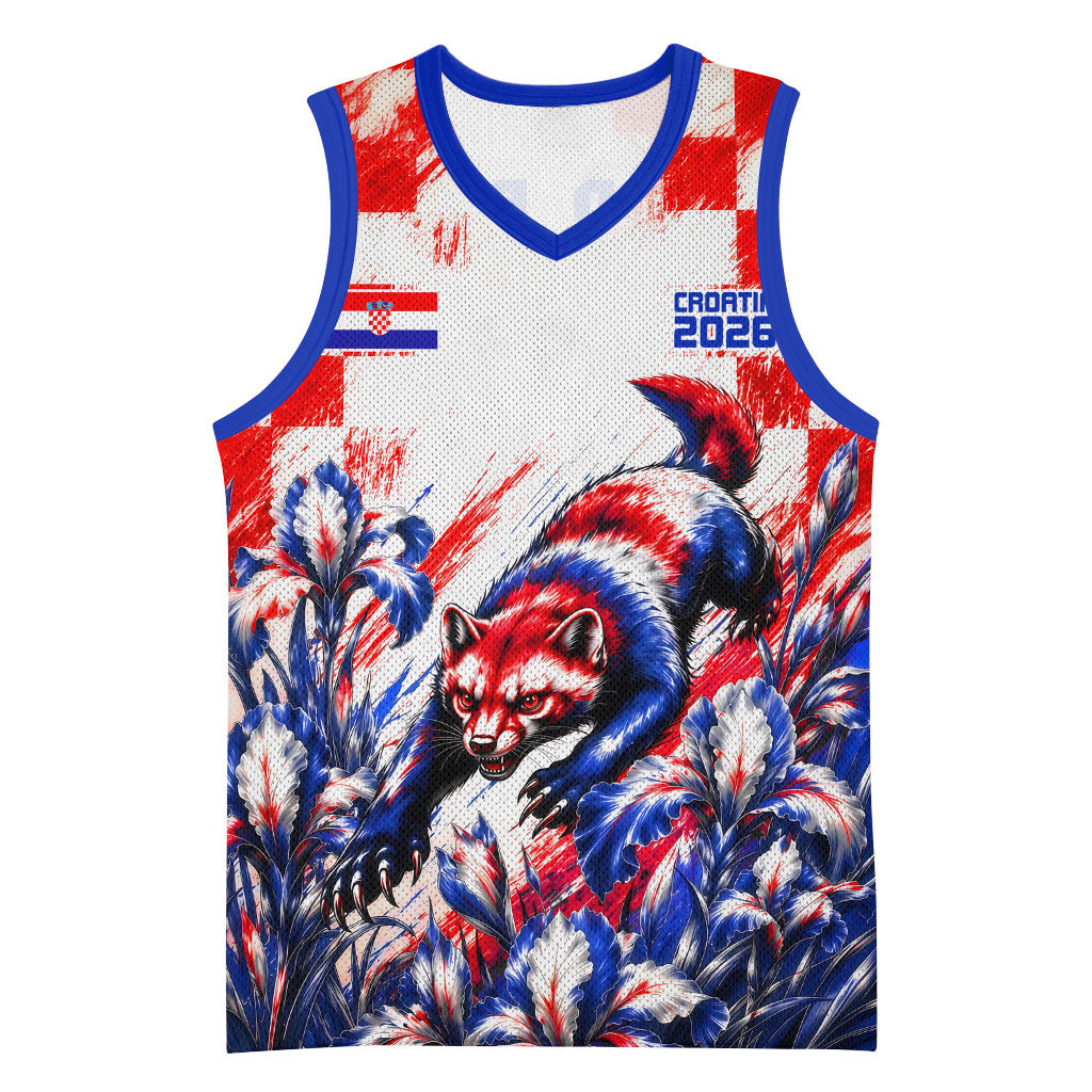 Personalized Croatia Marten Soccer 2026 Basketball Jersey Football Grunge Checkerboard Croatian Iris Floral