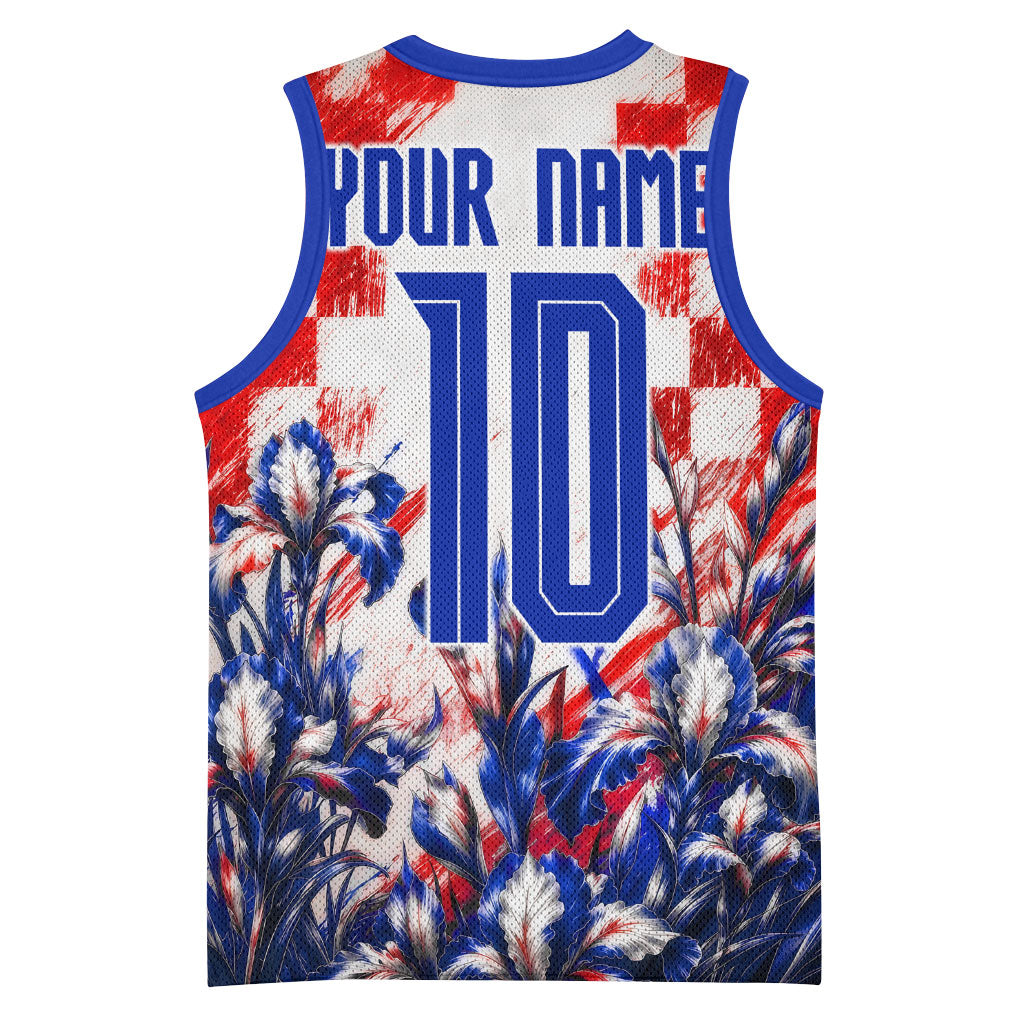 Personalized Croatia Marten Soccer 2026 Basketball Jersey Football Grunge Checkerboard Croatian Iris Floral