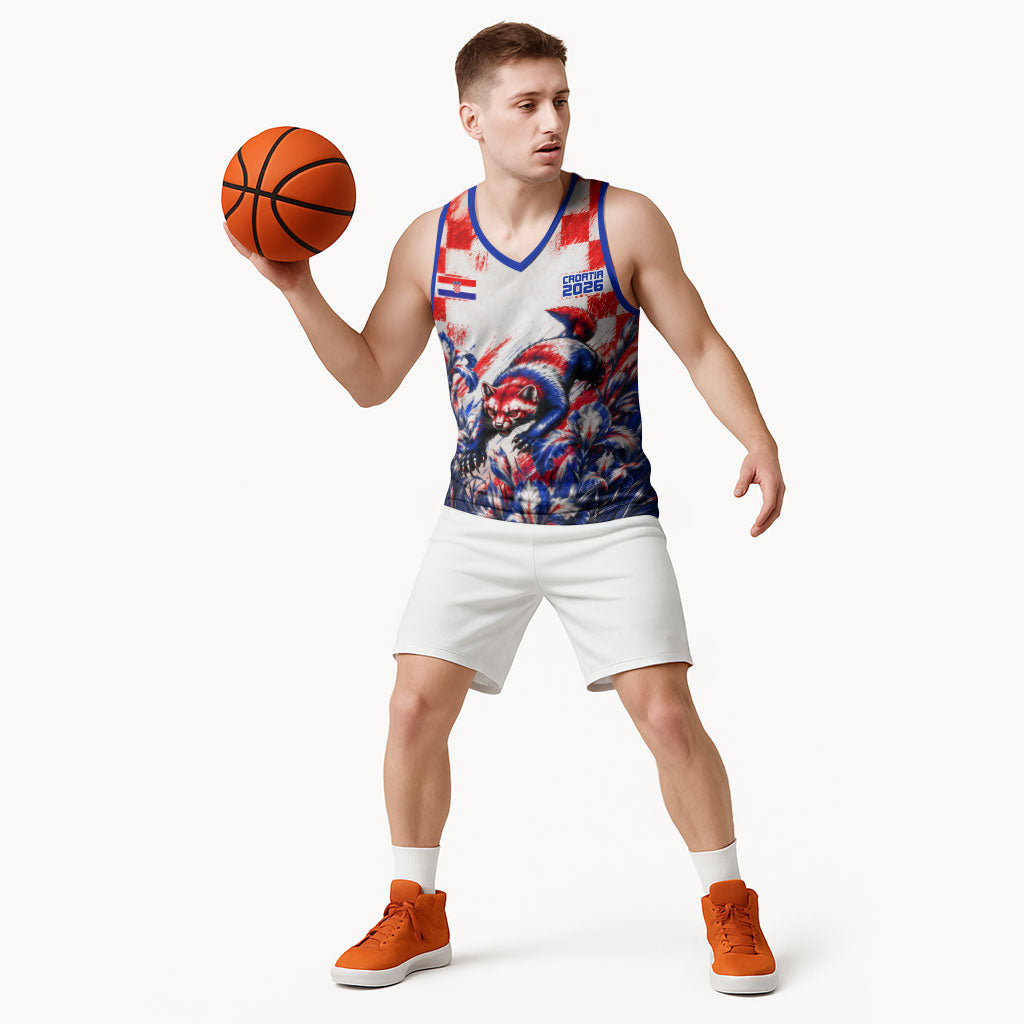 Personalized Croatia Marten Soccer 2026 Basketball Jersey Football Grunge Checkerboard Croatian Iris Floral
