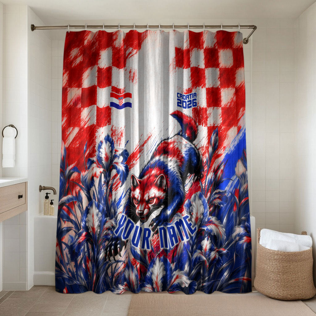Personalized Croatia Marten Soccer 2026 Bathroom Set Football Grunge Checkerboard Croatian Iris Floral