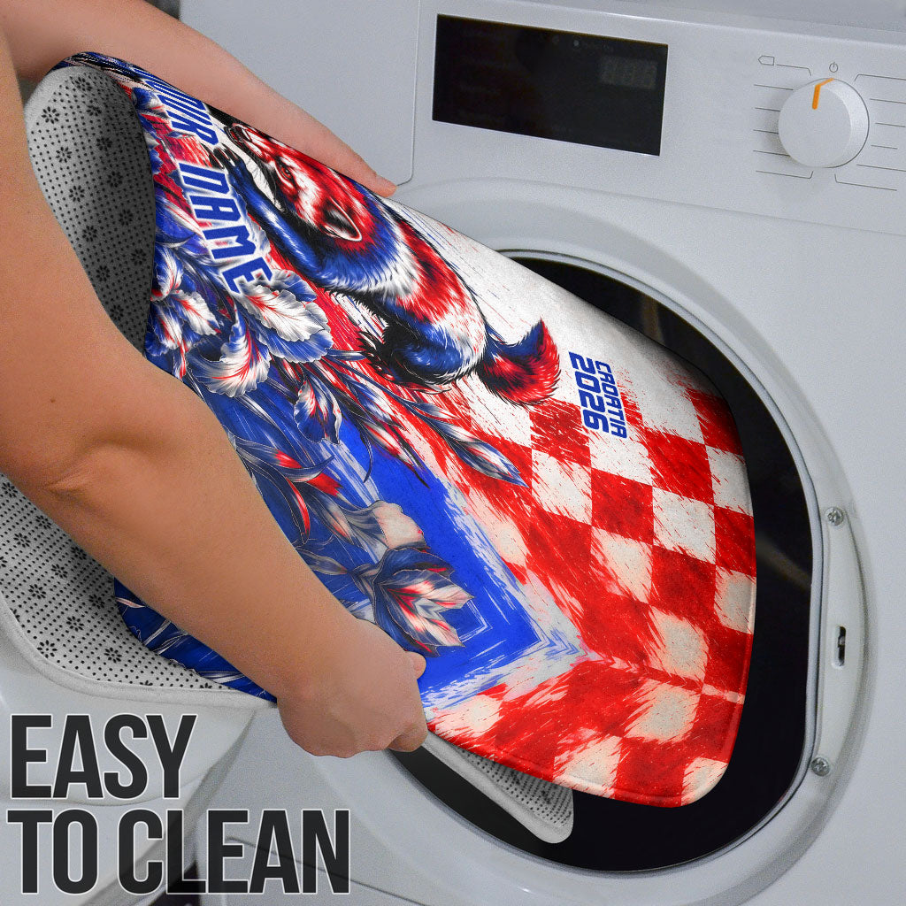Personalized Croatia Marten Soccer 2026 Bathroom Set Football Grunge Checkerboard Croatian Iris Floral