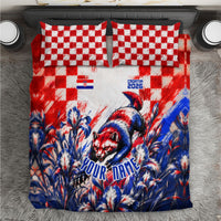 Personalized Croatia Marten Soccer 2026 Bedding Set Football Grunge Checkerboard Croatian Iris Floral