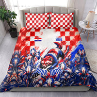 Personalized Croatia Marten Soccer 2026 Bedding Set Football Grunge Checkerboard Croatian Iris Floral