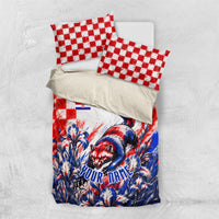 Personalized Croatia Marten Soccer 2026 Bedding Set Football Grunge Checkerboard Croatian Iris Floral