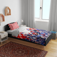 Personalized Croatia Marten Soccer 2026 Bedding Set Football Grunge Checkerboard Croatian Iris Floral
