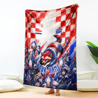 Personalized Croatia Marten Soccer 2026 Blanket Football Grunge Checkerboard Croatian Iris Floral