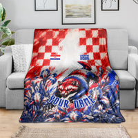 Personalized Croatia Marten Soccer 2026 Blanket Football Grunge Checkerboard Croatian Iris Floral