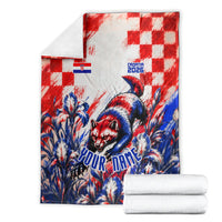 Personalized Croatia Marten Soccer 2026 Blanket Football Grunge Checkerboard Croatian Iris Floral