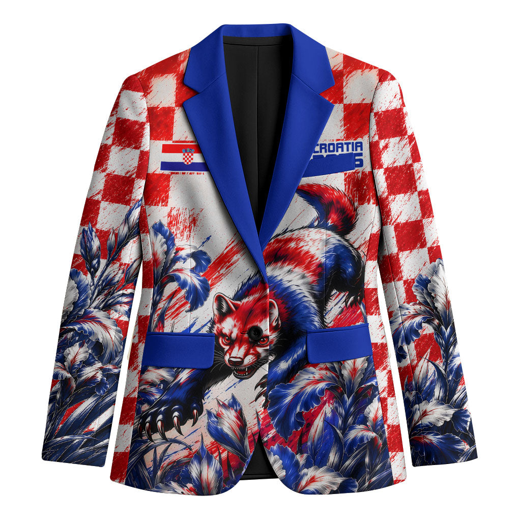 Personalized Croatia Marten Soccer 2026 Blazer Football Grunge Checkerboard Croatian Iris Floral