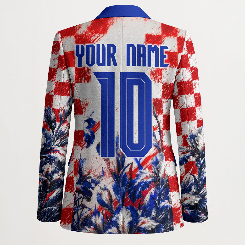Personalized Croatia Marten Soccer 2026 Blazer Football Grunge Checkerboard Croatian Iris Floral