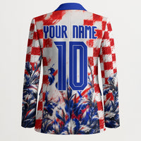 Personalized Croatia Marten Soccer 2026 Blazer Football Grunge Checkerboard Croatian Iris Floral