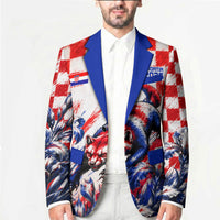 Personalized Croatia Marten Soccer 2026 Blazer Football Grunge Checkerboard Croatian Iris Floral