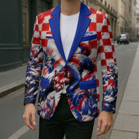 Personalized Croatia Marten Soccer 2026 Blazer Football Grunge Checkerboard Croatian Iris Floral