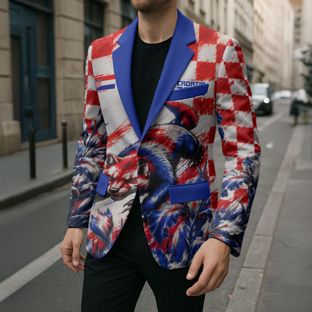 Personalized Croatia Marten Soccer 2026 Blazer Football Grunge Checkerboard Croatian Iris Floral