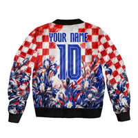 Personalized Croatia Marten Soccer 2026 Bomber Jacket Football Grunge Checkerboard Croatian Iris Floral