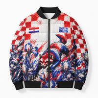 Personalized Croatia Marten Soccer 2026 Bomber Puffer Jacket Football Grunge Checkerboard Croatian Iris Floral