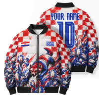 Personalized Croatia Marten Soccer 2026 Bomber Puffer Jacket Football Grunge Checkerboard Croatian Iris Floral