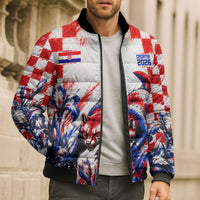 Personalized Croatia Marten Soccer 2026 Bomber Puffer Jacket Football Grunge Checkerboard Croatian Iris Floral