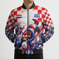 Personalized Croatia Marten Soccer 2026 Bomber Puffer Jacket Football Grunge Checkerboard Croatian Iris Floral