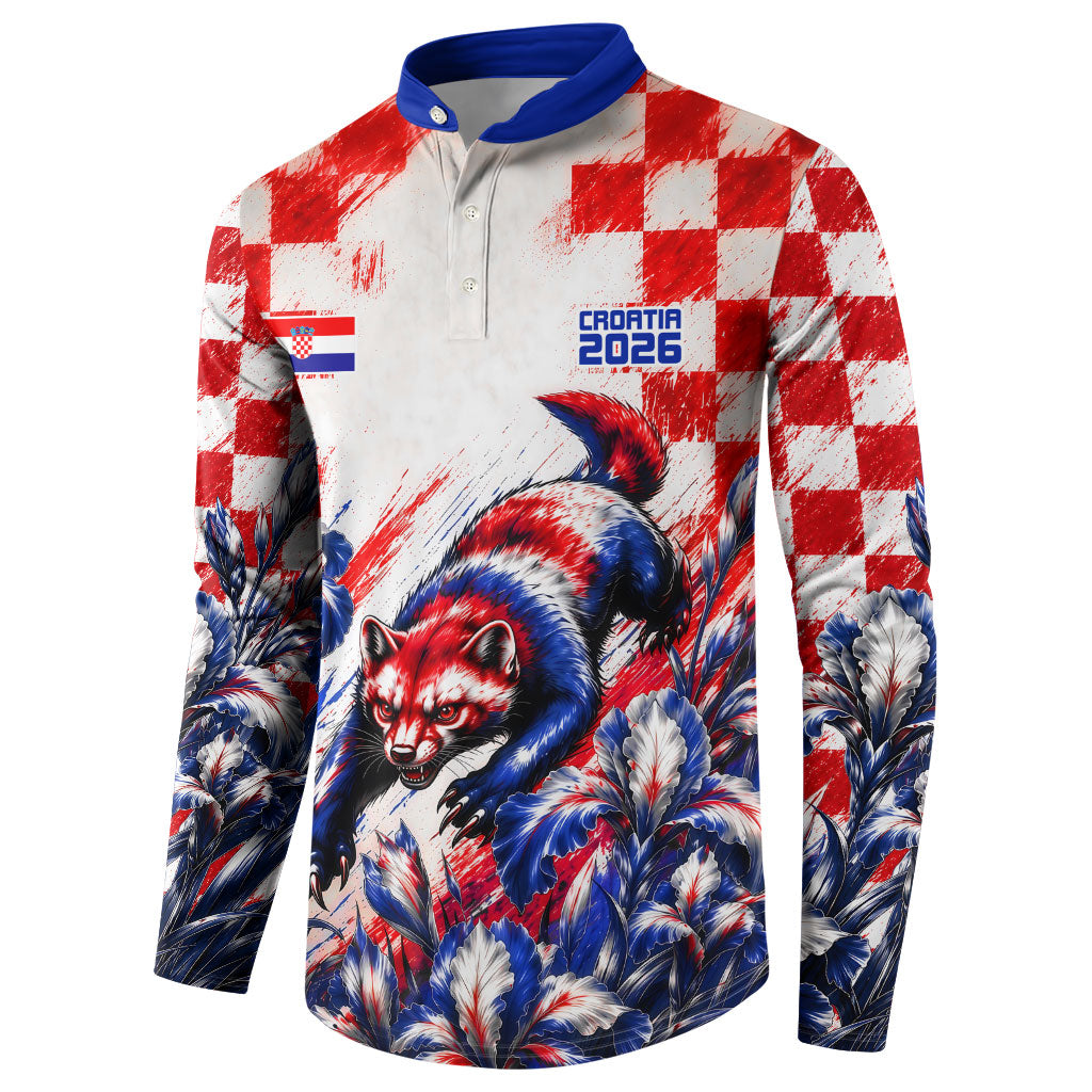 Personalized Croatia Marten Soccer 2026 Button Sweatshirt Football Grunge Checkerboard Croatian Iris Floral