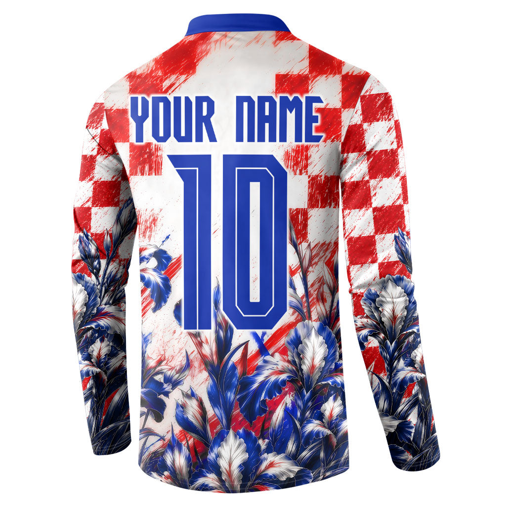 Personalized Croatia Marten Soccer 2026 Button Sweatshirt Football Grunge Checkerboard Croatian Iris Floral