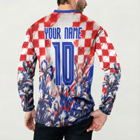 Personalized Croatia Marten Soccer 2026 Button Sweatshirt Football Grunge Checkerboard Croatian Iris Floral
