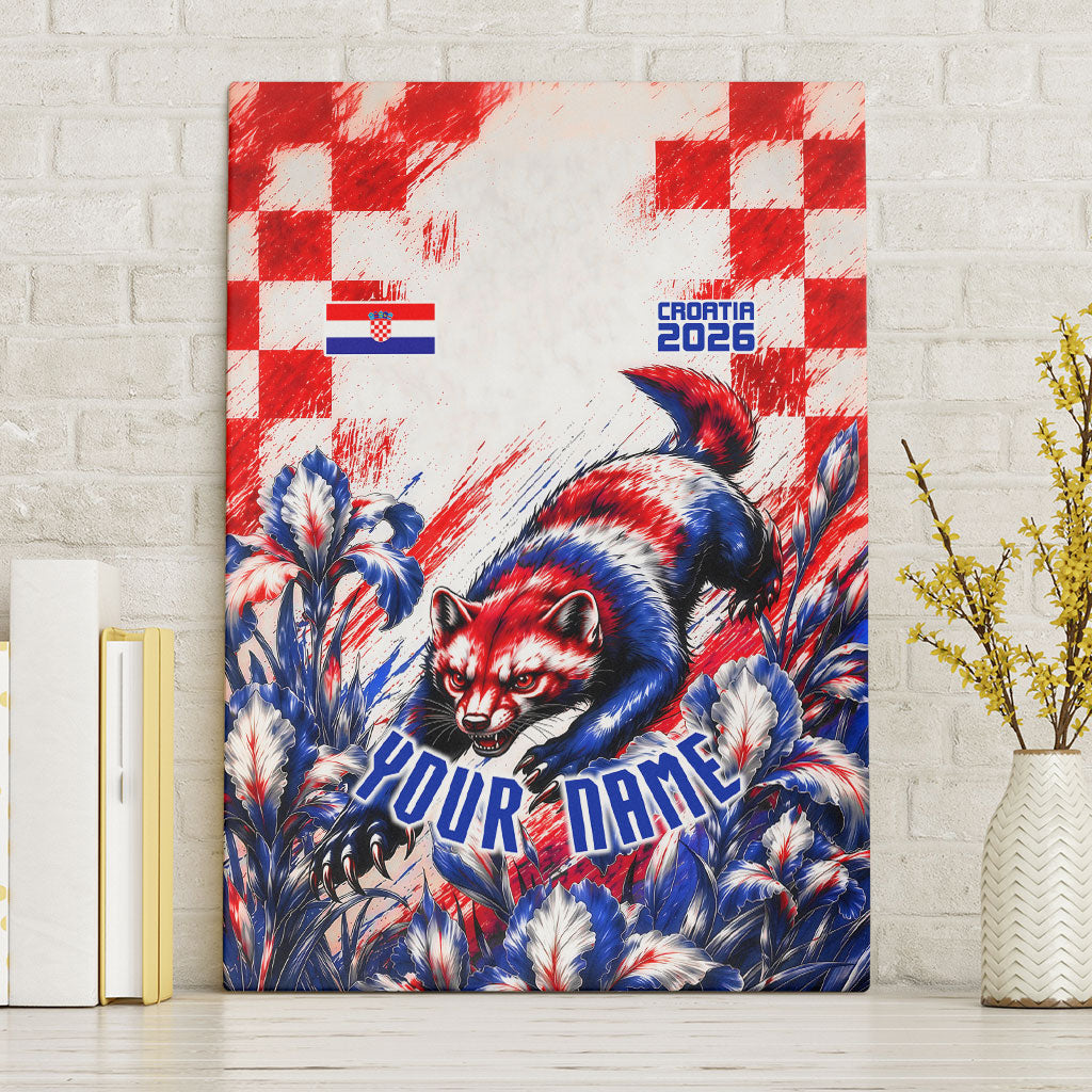 Personalized Croatia Marten Soccer 2026 Canvas Wall Art Football Grunge Checkerboard Croatian Iris Floral
