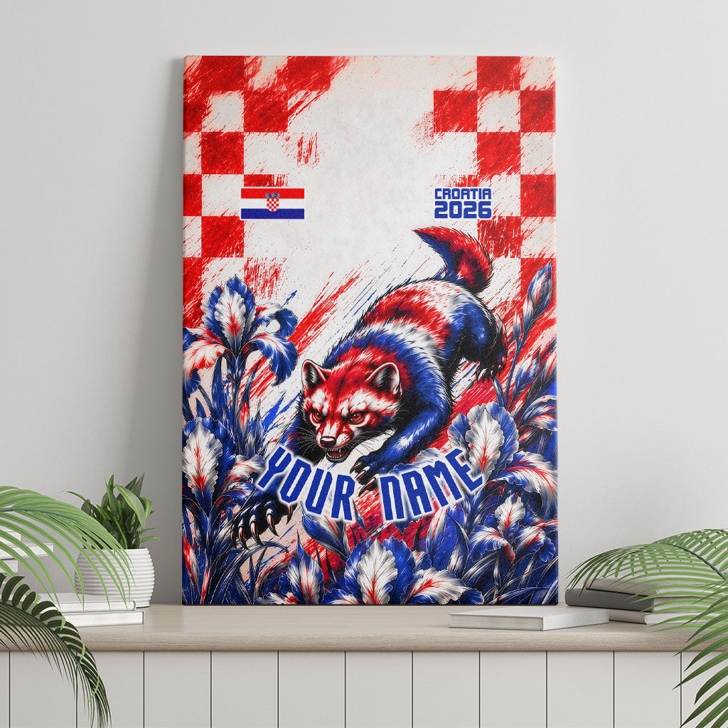 Personalized Croatia Marten Soccer 2026 Canvas Wall Art Football Grunge Checkerboard Croatian Iris Floral
