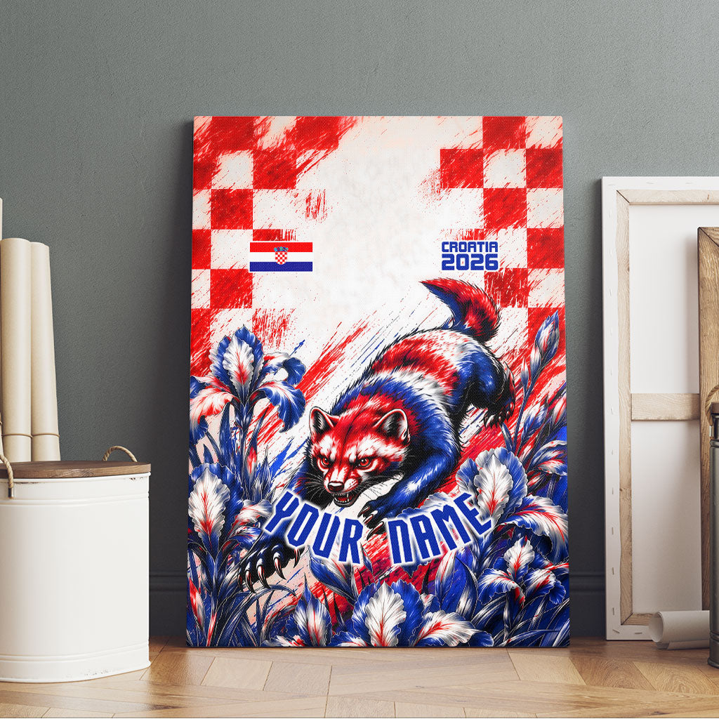 Personalized Croatia Marten Soccer 2026 Canvas Wall Art Football Grunge Checkerboard Croatian Iris Floral
