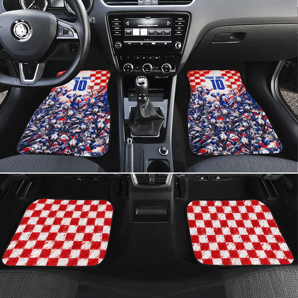 Personalized Croatia Marten Soccer 2026 Car Mats Football Grunge Checkerboard Croatian Iris Floral