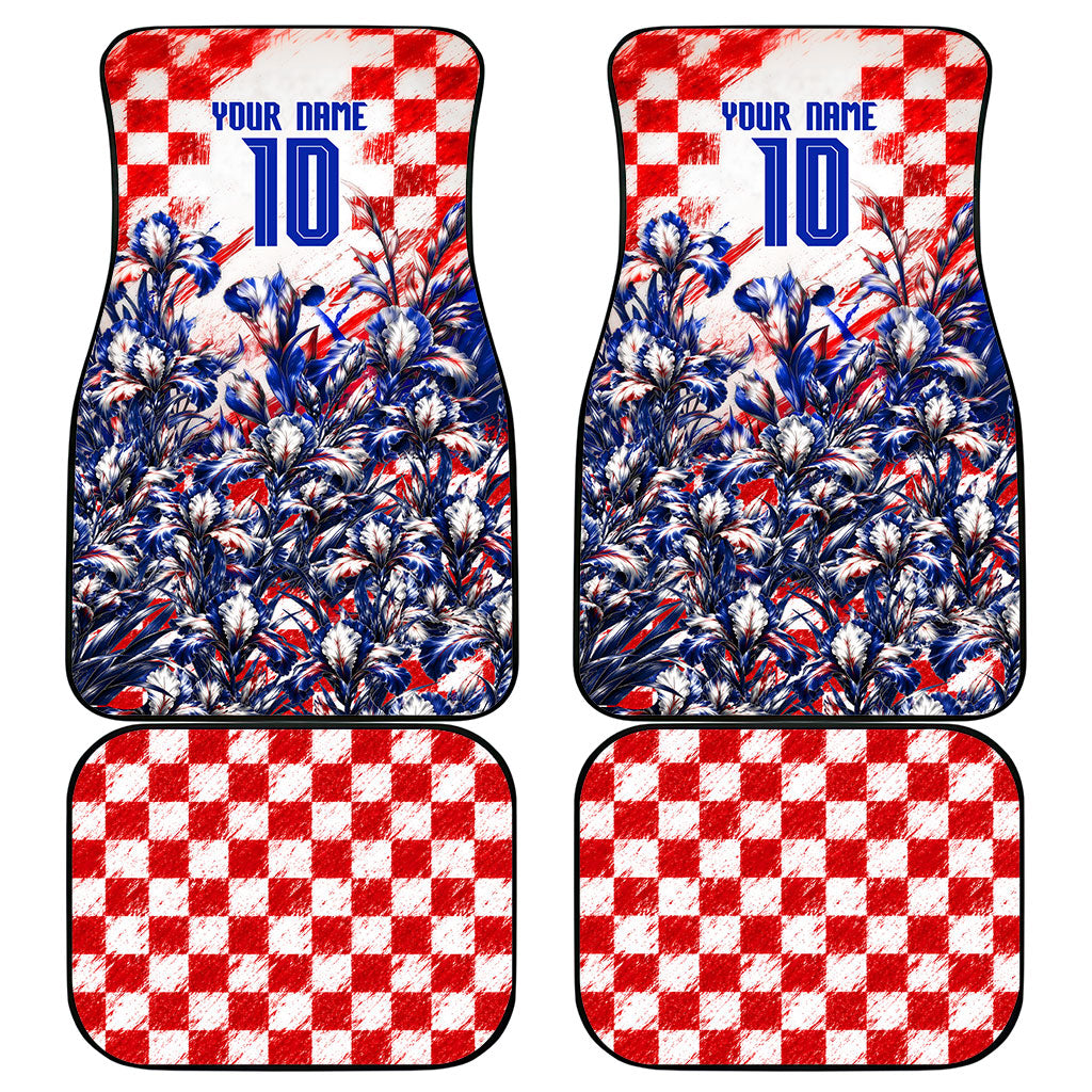 Personalized Croatia Marten Soccer 2026 Car Mats Football Grunge Checkerboard Croatian Iris Floral