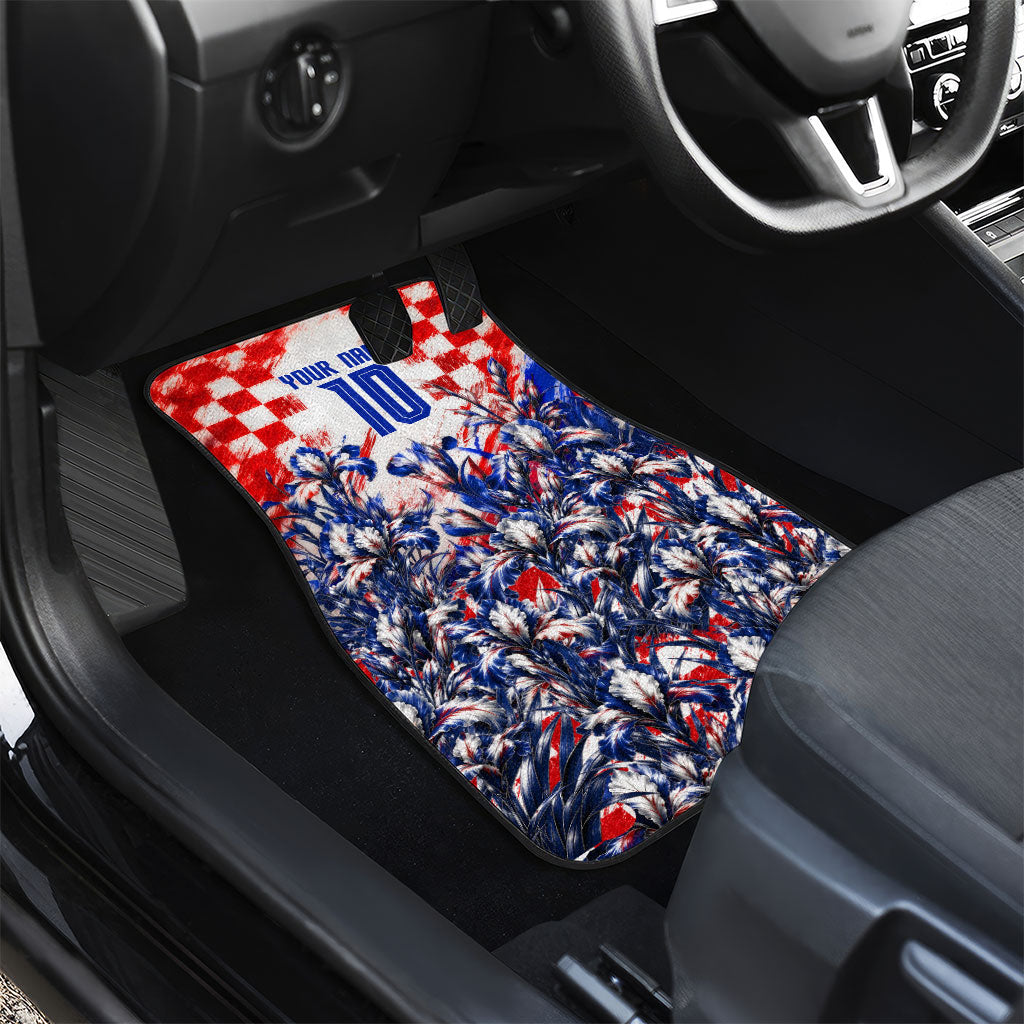 Personalized Croatia Marten Soccer 2026 Car Mats Football Grunge Checkerboard Croatian Iris Floral
