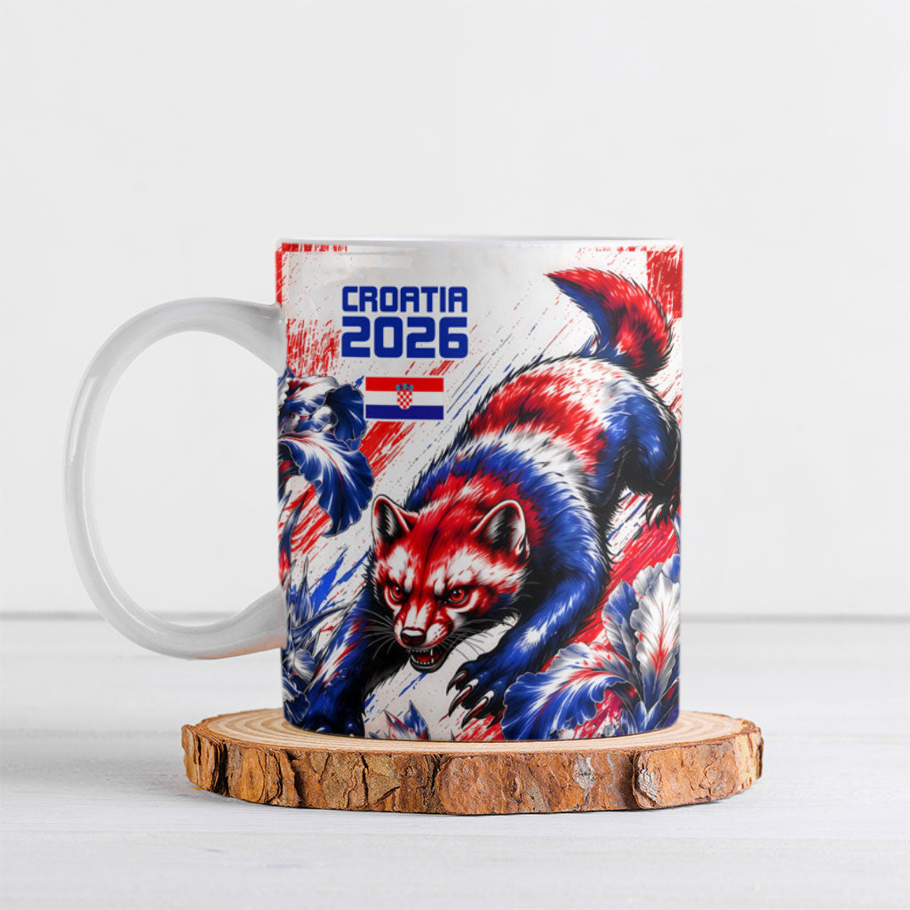 Personalized Croatia Marten Soccer 2026 Ceramic Mug Football Grunge Checkerboard Croatian Iris Floral