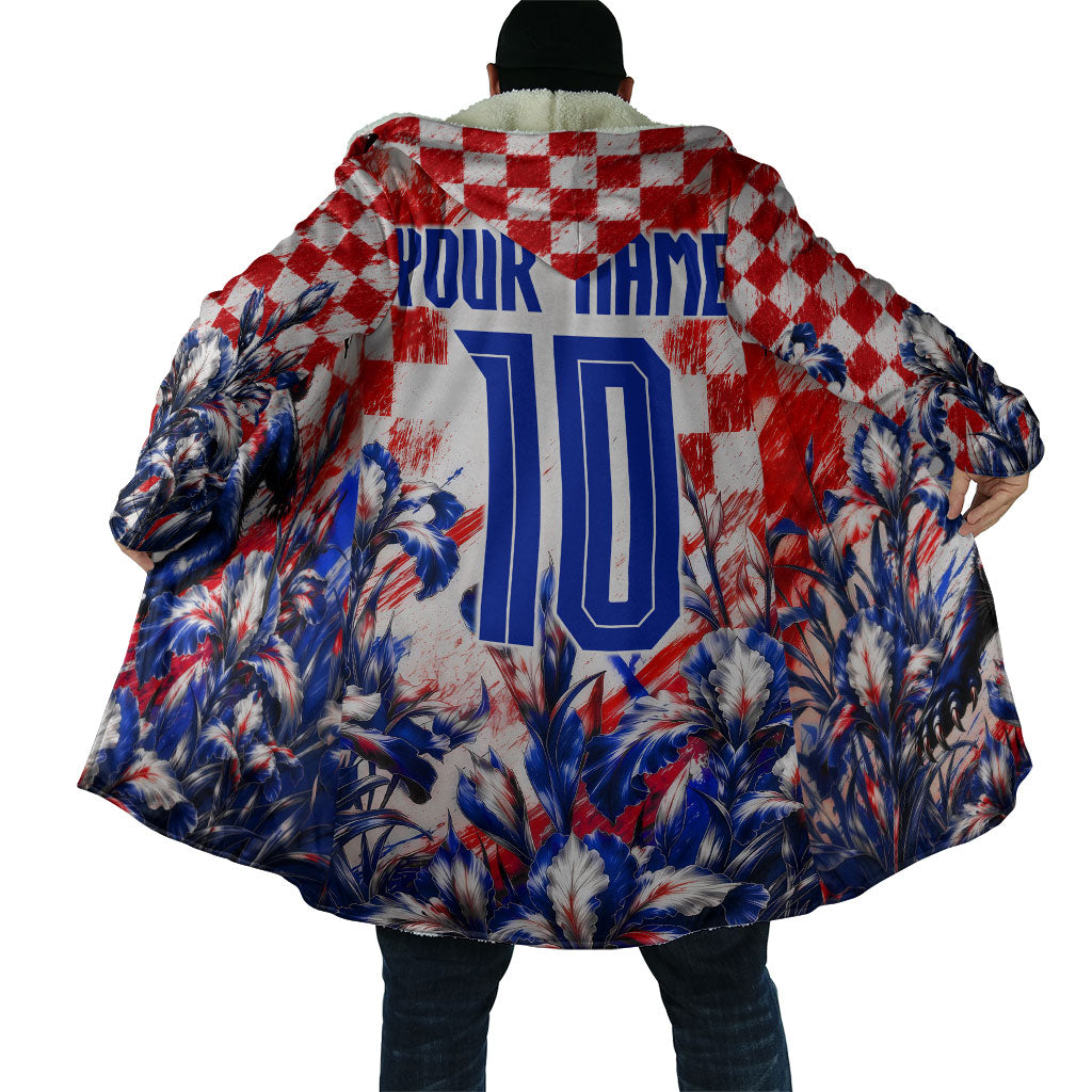 Personalized Croatia Marten Soccer 2026 Cloak Football Grunge Checkerboard Croatian Iris Floral