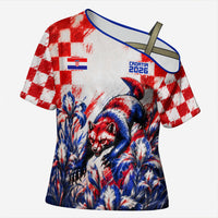 Personalized Croatia Marten Soccer 2026 Cross Shoulder Shirt Football Grunge Checkerboard Croatian Iris Floral