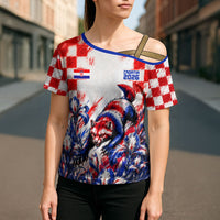 Personalized Croatia Marten Soccer 2026 Cross Shoulder Shirt Football Grunge Checkerboard Croatian Iris Floral
