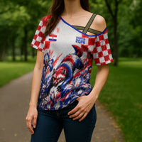 Personalized Croatia Marten Soccer 2026 Cross Shoulder Shirt Football Grunge Checkerboard Croatian Iris Floral