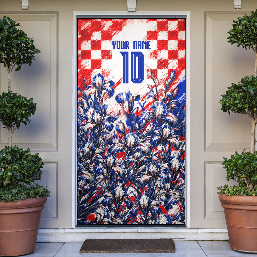 Personalized Croatia Marten Soccer 2026 Door Cover Football Grunge Checkerboard Croatian Iris Floral