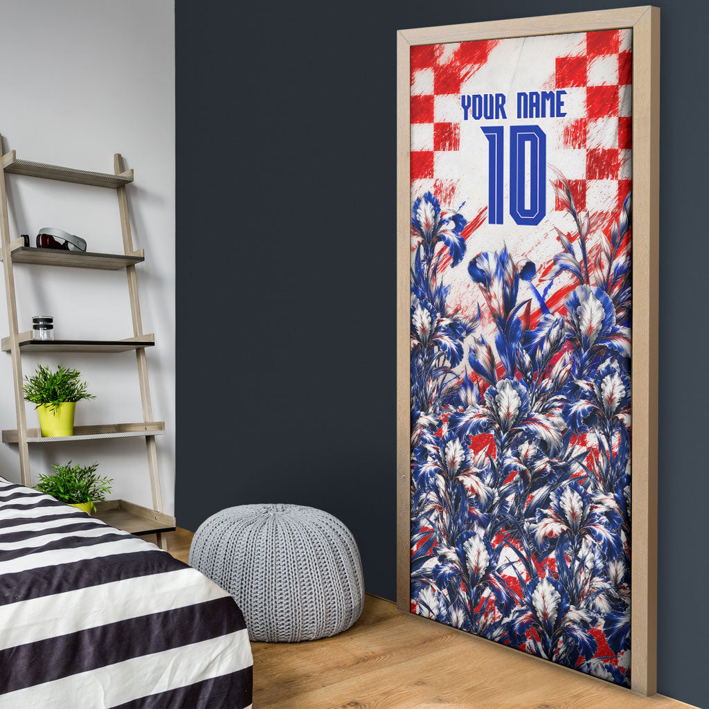 Personalized Croatia Marten Soccer 2026 Door Cover Football Grunge Checkerboard Croatian Iris Floral