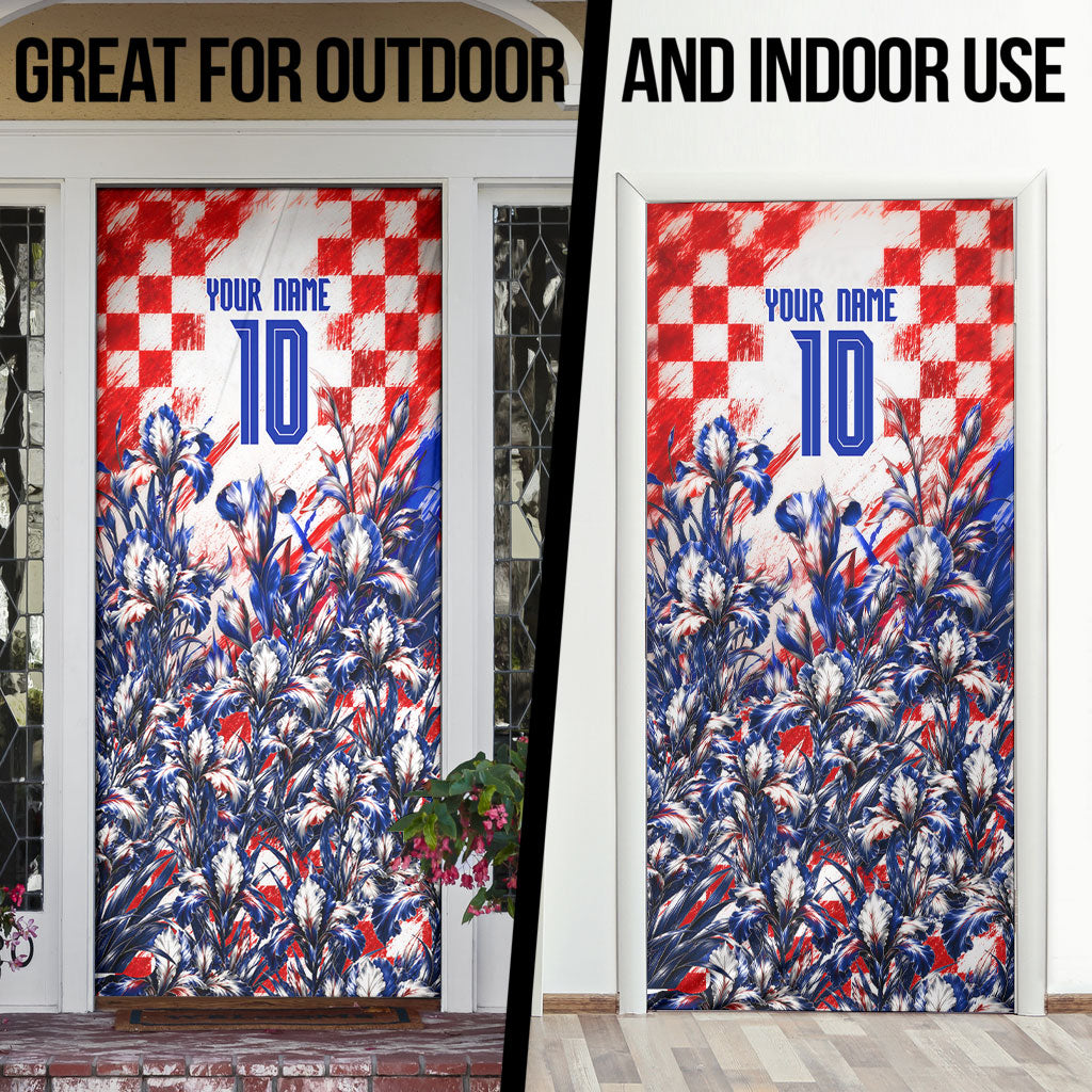 Personalized Croatia Marten Soccer 2026 Door Cover Football Grunge Checkerboard Croatian Iris Floral