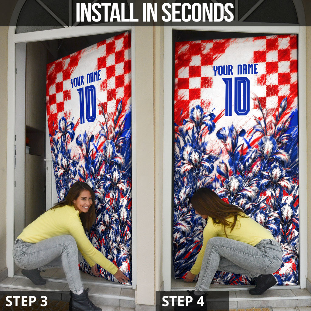 Personalized Croatia Marten Soccer 2026 Door Cover Football Grunge Checkerboard Croatian Iris Floral