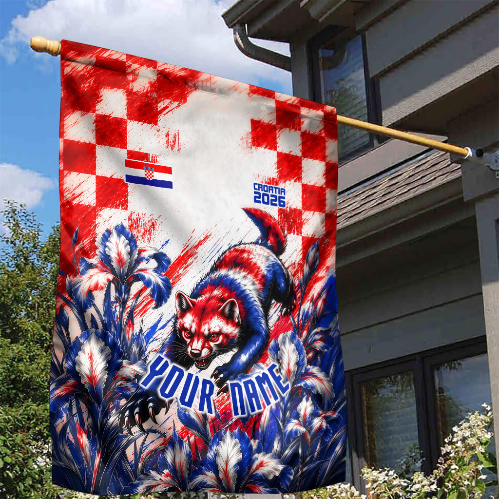 Personalized Croatia Marten Soccer 2026 Garden Flag Football Grunge Checkerboard Croatian Iris Floral